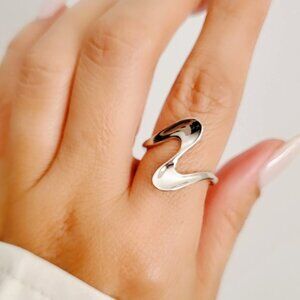 Sterling Silver Geometric Women's Ring, Wave Ring, Bohemian Jewelry, 925 Stamped